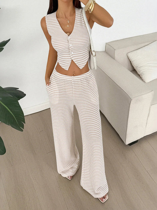 Striped Knit Vest and Pants Two - Piece Set