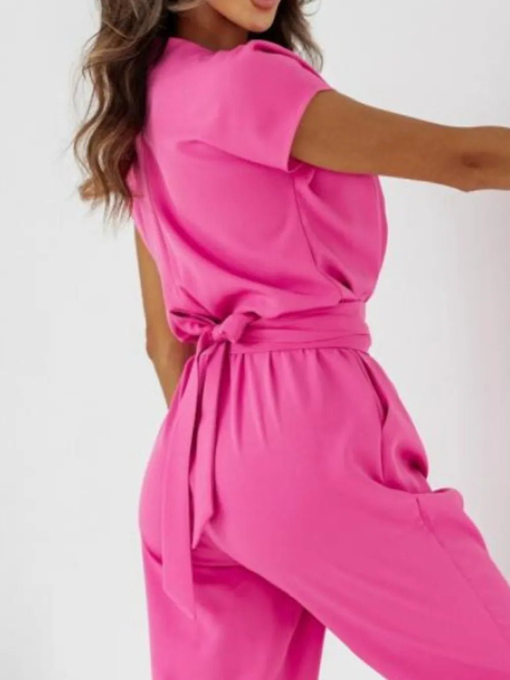 Surplice Cap Sleeve Tie Waist Jumpsuit