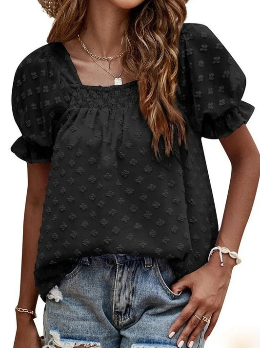 Swiss Dot Square Neck BlouseTop