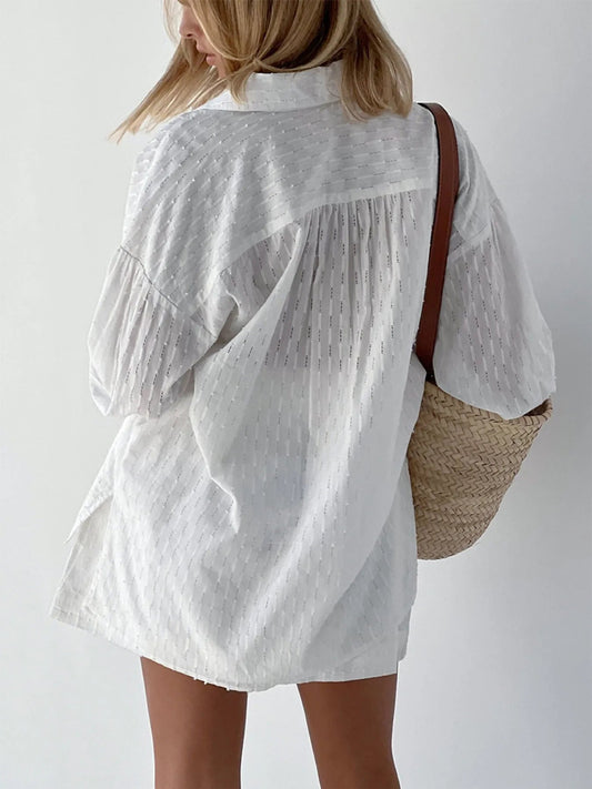 Textured Button - Up Shirt and Shorts Set
