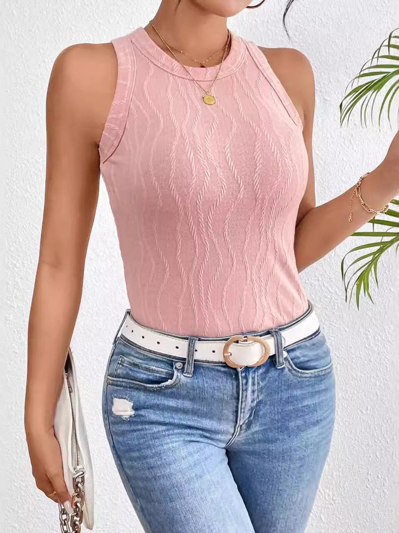 Textured Round Neck Tank Top
