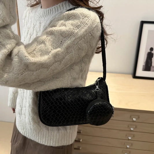 Textured Shoulder Bag with PouchBag