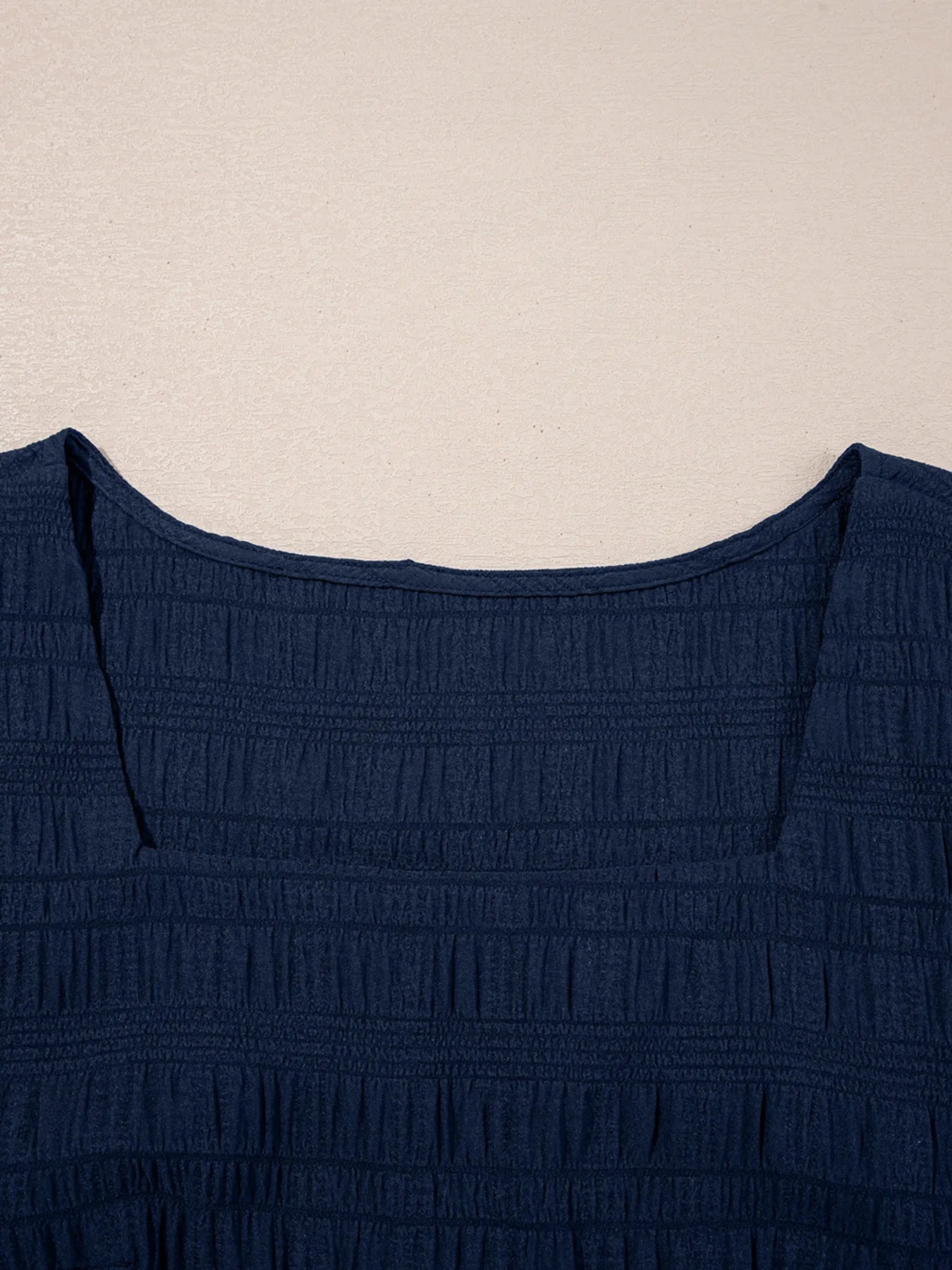 Textured Square Neck Top and Shirred High Waist Shorts Set