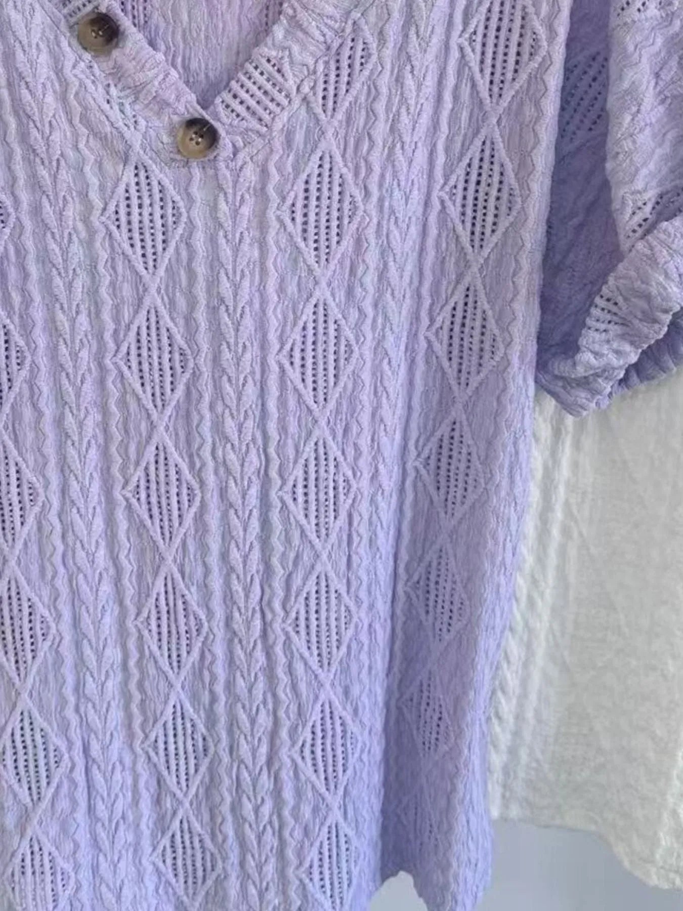 Textured V - Neck Short Sleeve Top