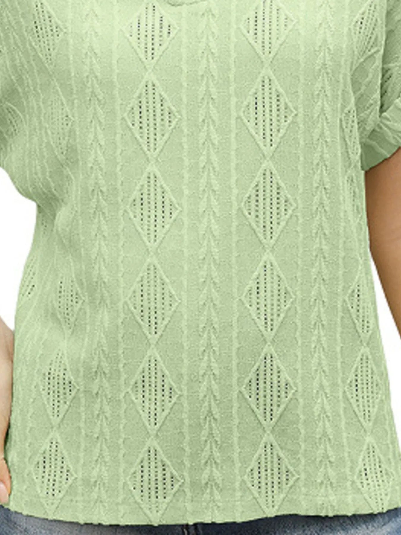 Textured V - Neck Short Sleeve Top