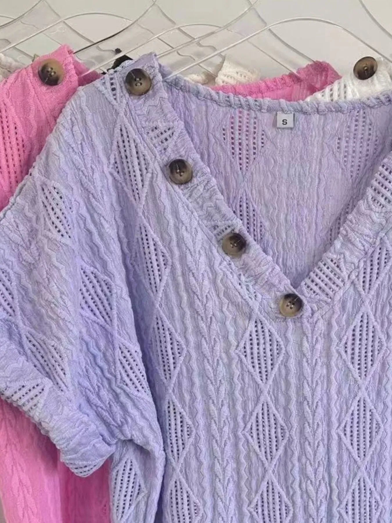 Textured V - Neck Short Sleeve Top