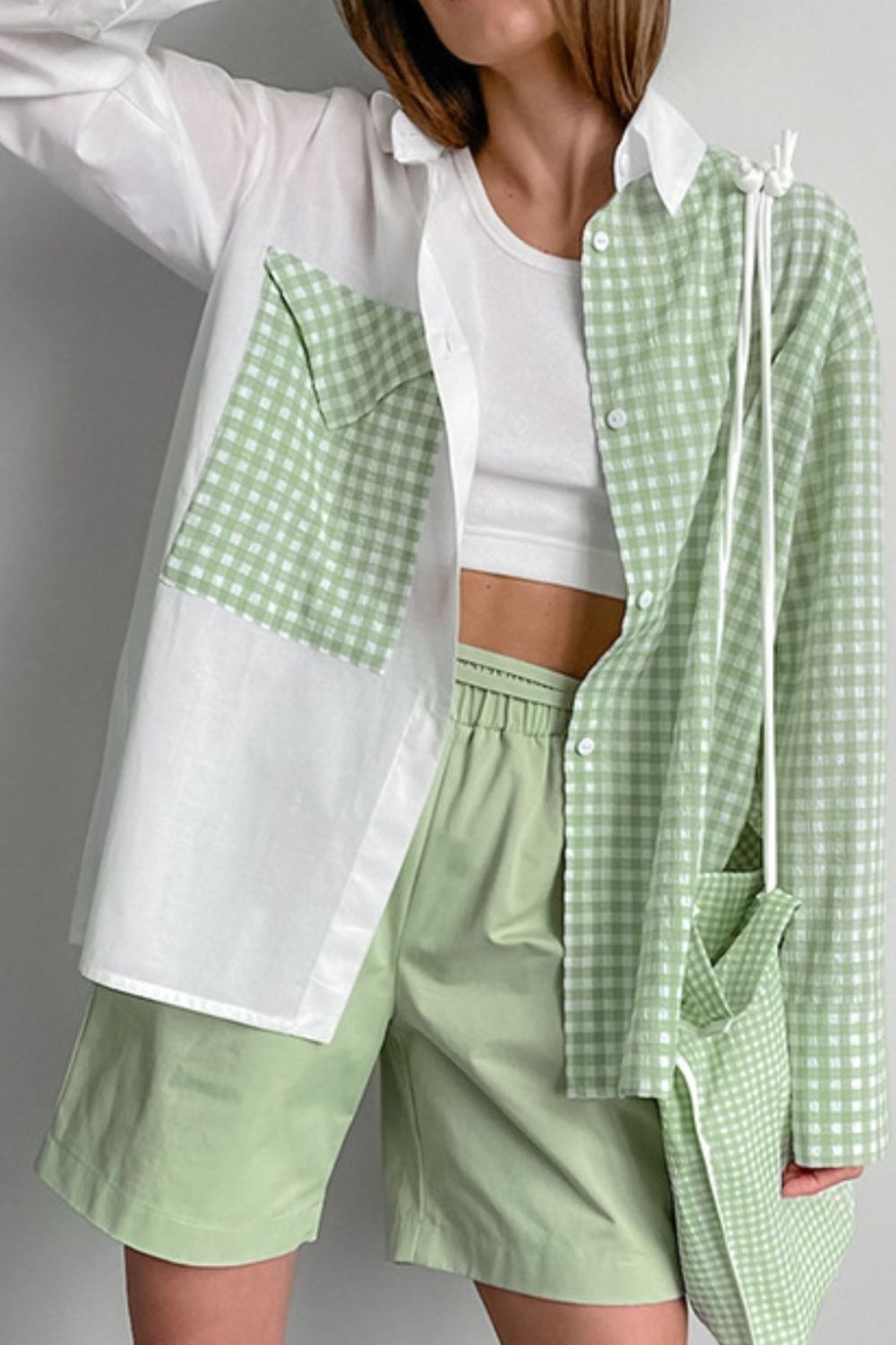 Two - Tone Plaid Button Down Long Sleeve Shirt