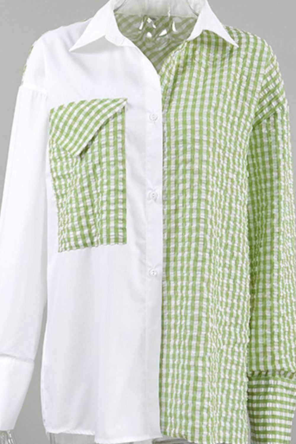 Two - Tone Plaid Button Down Long Sleeve Shirt