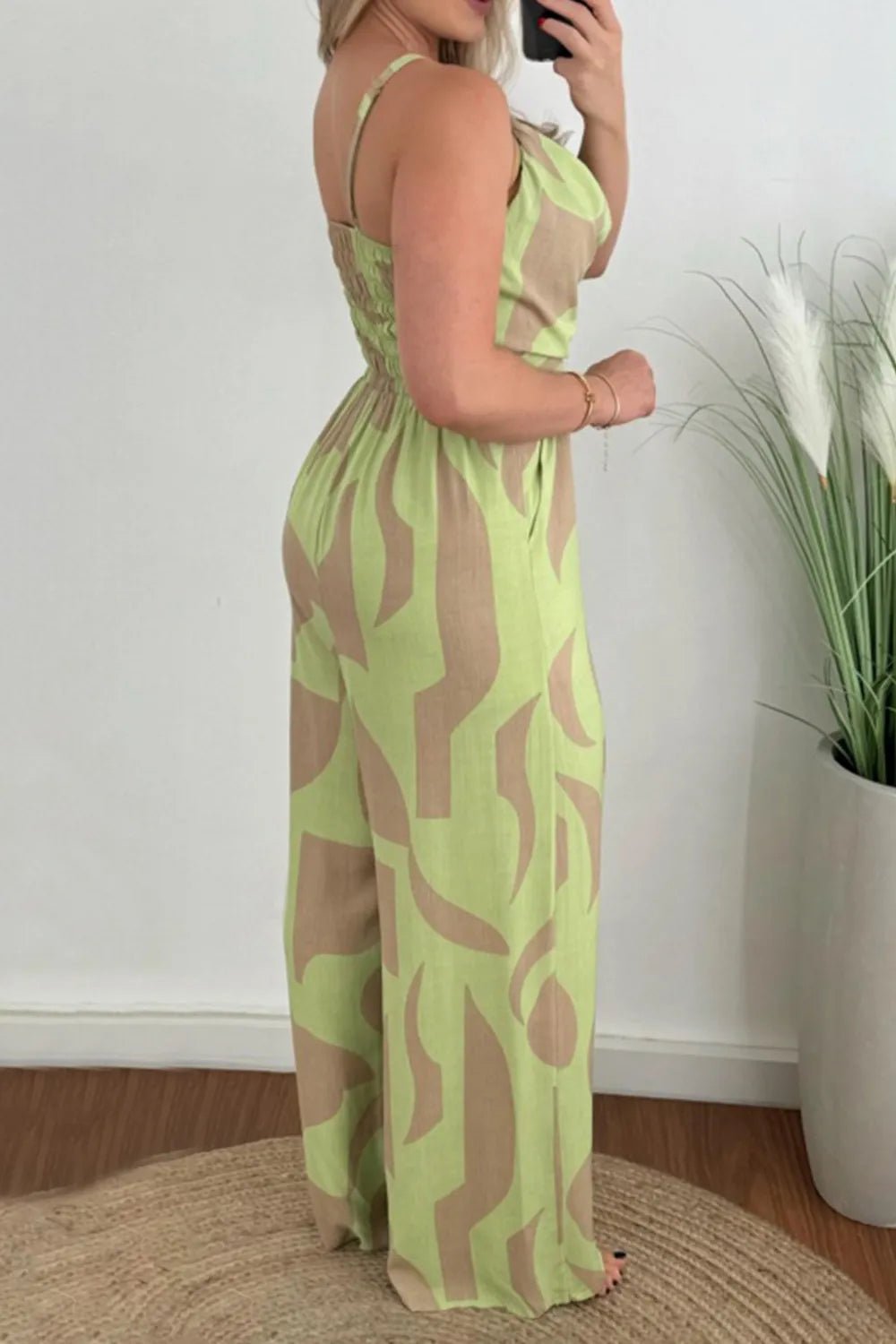 Two - Tone Spaghetti Strap Wide Leg Jumpsuit
