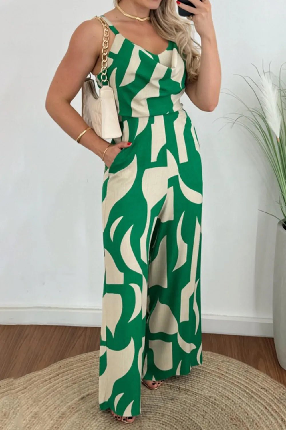 Two - Tone Spaghetti Strap Wide Leg Jumpsuit