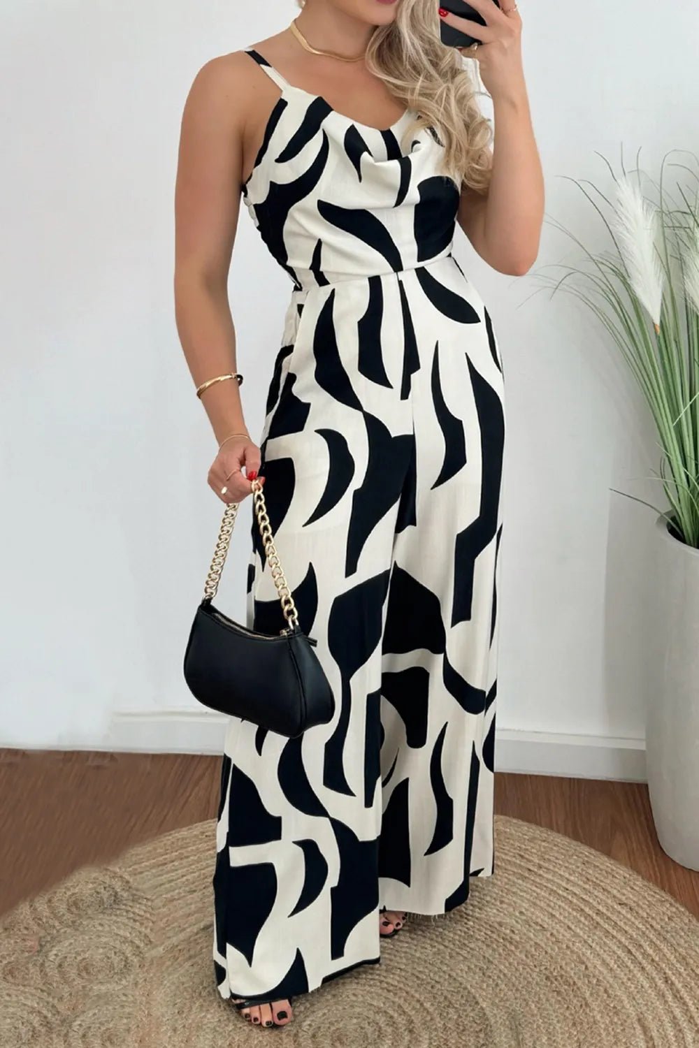 Two - Tone Spaghetti Strap Wide Leg Jumpsuit