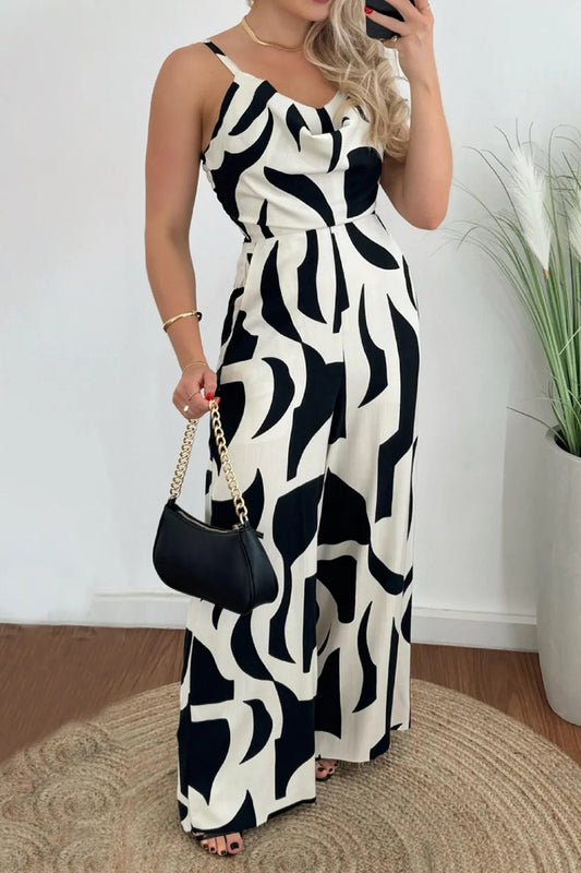 Two - Tone Spaghetti Strap Wide Leg Jumpsuit