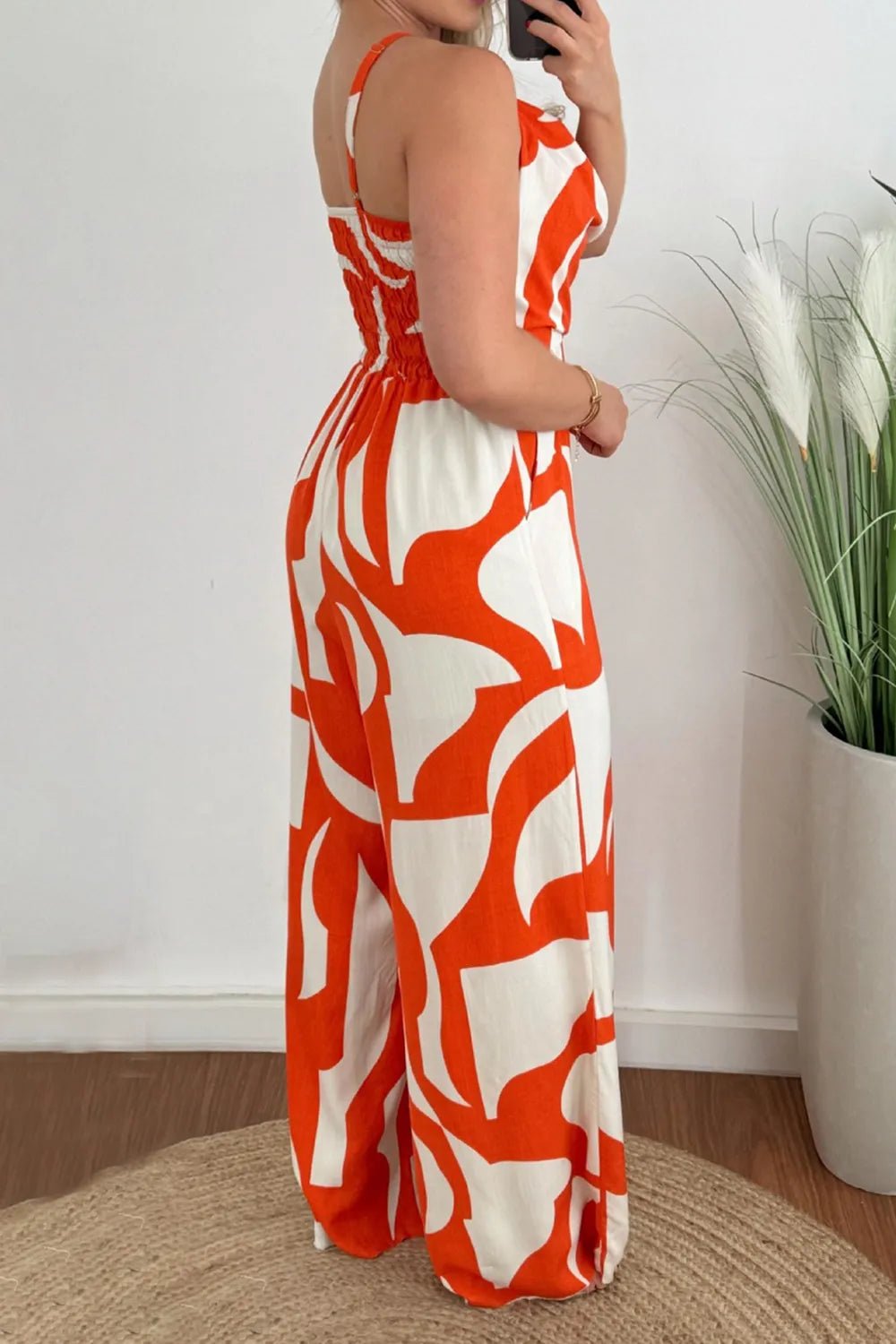 Two - Tone Spaghetti Strap Wide Leg Jumpsuit