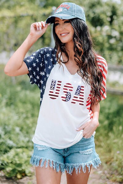 USA V - Neck Short Sleeve T-Shirt