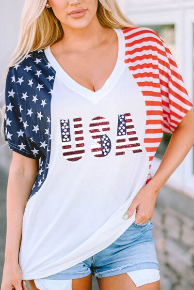 USA V - Neck Short Sleeve T-Shirt