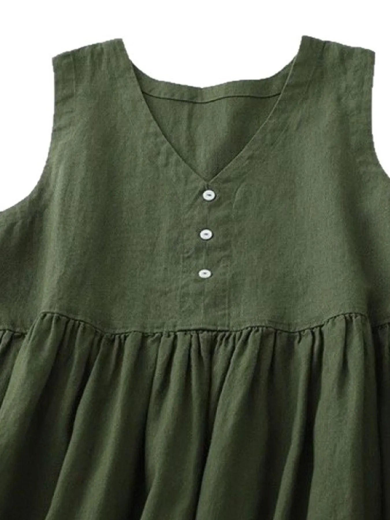 V - Neck Button Detail Sleeveless Midi Dress