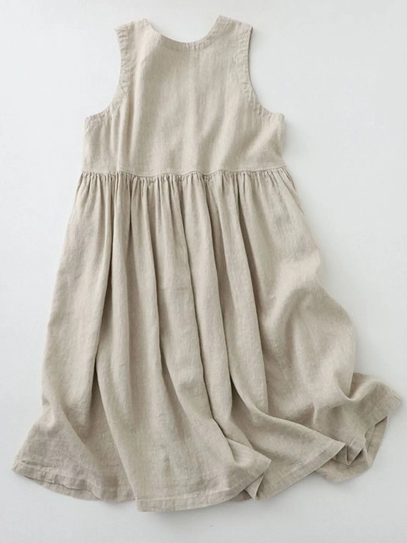 V - Neck Button Detail Sleeveless Midi Dress