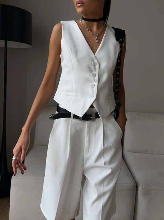 V - Neck Vest and Pants Two - Piece Blazer Set