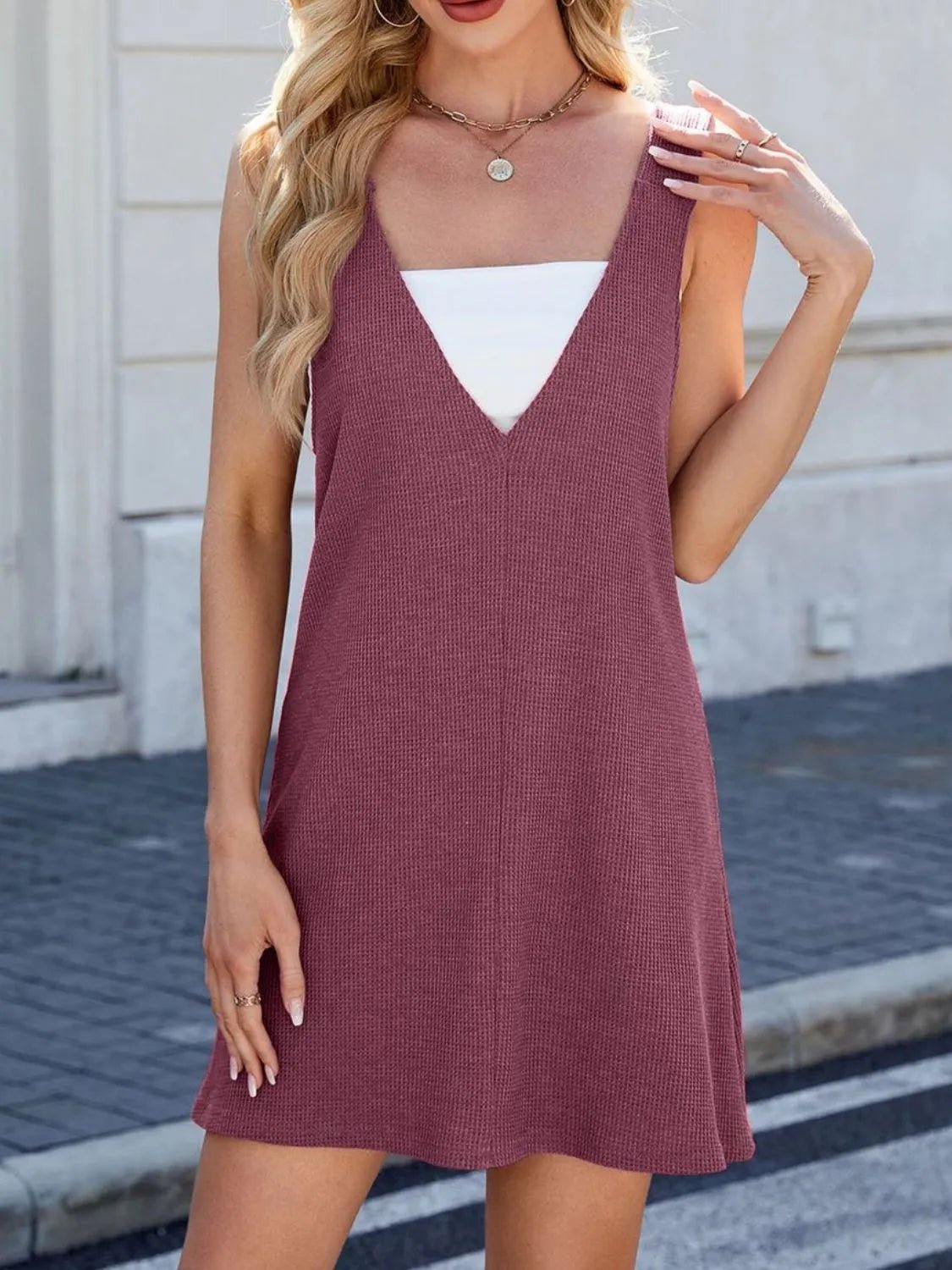 V - Neck Wide Strap Overalls Dress