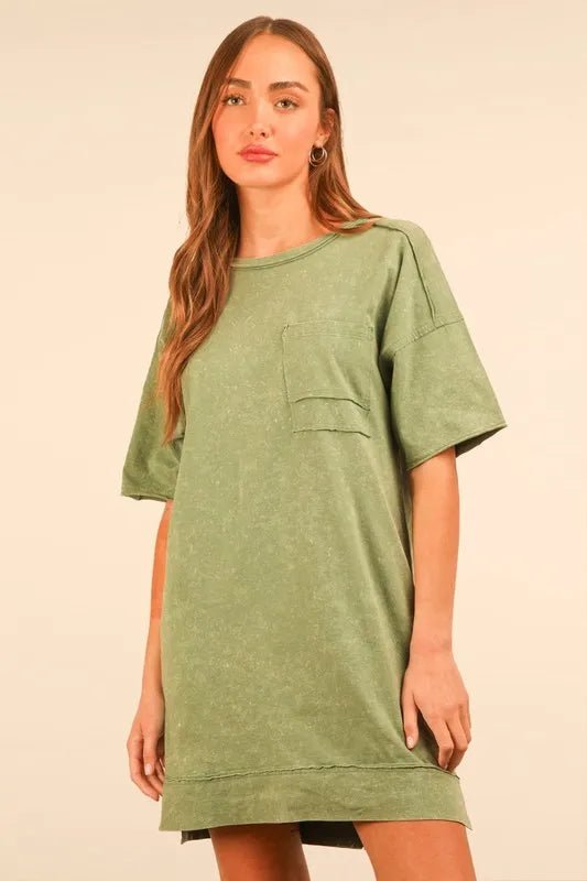 VERY J Full Size Mineral Washed Knit Shift Mini Dress Plus Size