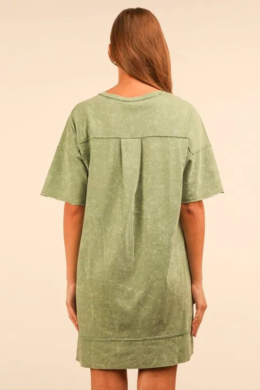 VERY J Full Size Mineral Washed Knit Shift Mini Dress Plus Size