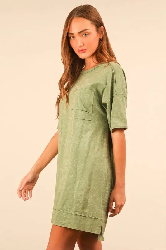 VERY J Full Size Mineral Washed Knit Shift Mini Dress Plus Size