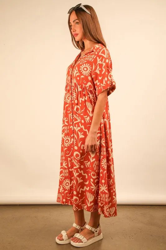 VERY J Full Size Oversized Printed Shirt Midi Dress Plus Size