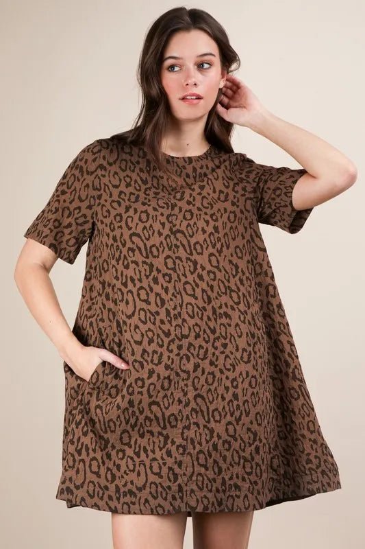 VERY J Leopard Printed Comfy Mini Dress