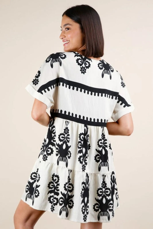 VERY J Printed V - Neck Woven Mini Dress