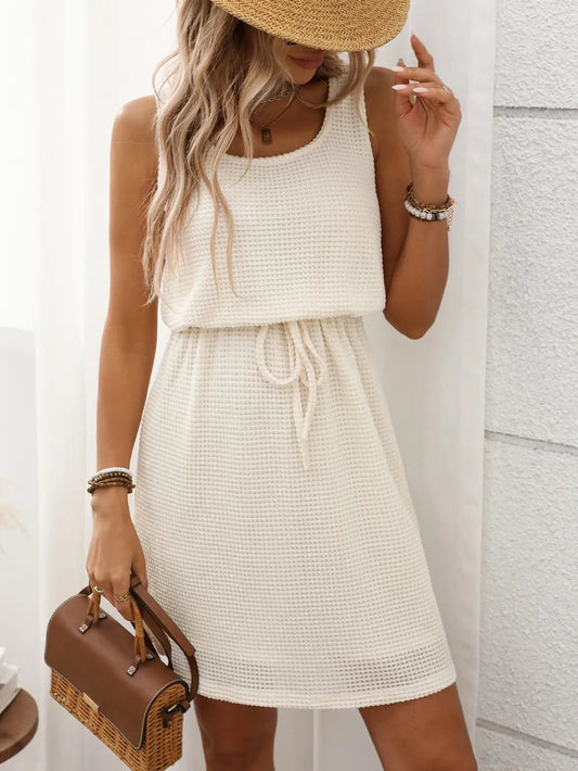 Waffle - Knit Drawstring Mini Tank Dress