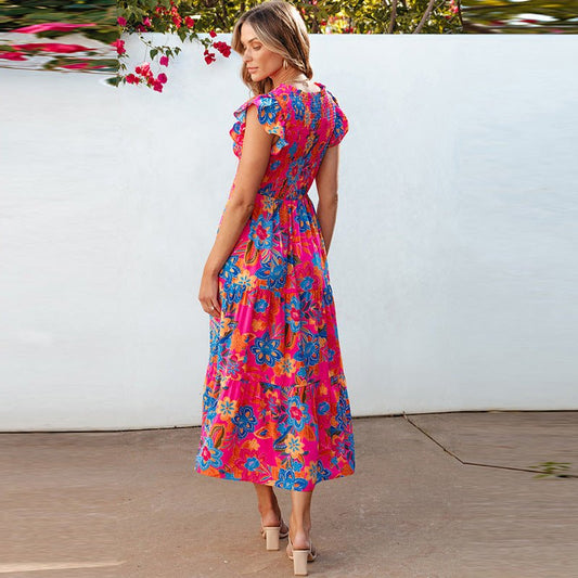 Women's Fashion Floral Print Sleeveless Dress - ClassiQ