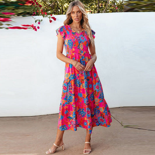 Women's Fashion Floral Print Sleeveless Dress - ClassiQ
