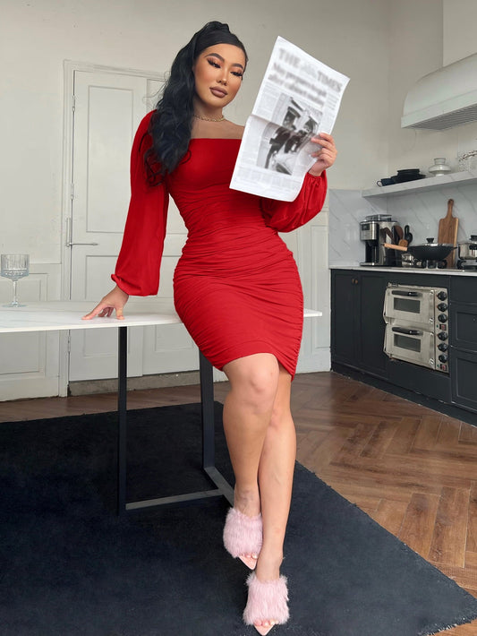 Zip - Back Ruched Bodycon Dress